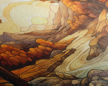 Carregar imagem no visualizador da galeria, Fall Centerpiece Landscape Painting Canvas Print, Stained Glass Style Art, Stained Glass Wall Art, Autumn Decor, Rustic Fall Art, Fall Decor
