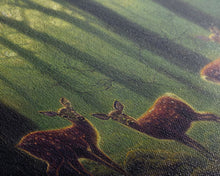 Load image into Gallery viewer, Does in a majestic forest, whitetail deer art, framed canvas print, ready to hang framed wall art
