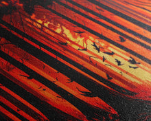 Load image into Gallery viewer, Forest Landscape Art, Forest Fire, Fall / Autumn Decor, Panoramic Wall Art, Framed Canvas Print, Orange and Yellow Fantasy Forest
