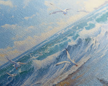 Load image into Gallery viewer, Blue Beach, Ocean Waves &amp; Seagulls Panoramic Framed Canvas Print - Perfect for Living Room, Bedroom, Office Decor
