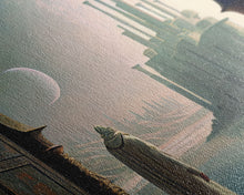 Load image into Gallery viewer, Two Moon Alien World, Dune Inspired Art, Framed Canvas Print, Scifi Art
