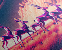 Load image into Gallery viewer, Herd of African Gazelles, vaporwave art, synthwave aesthetic nature print, framed canvas print
