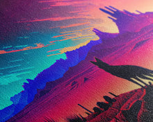 Carregar imagem no visualizador da galeria, Cute fox in an Arizona desert landscape, framed canvas print, framed wall art, synthwave art
