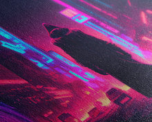 Load image into Gallery viewer, Cyberpunk City, Neon synthwave dystopian art, framed canvas print
