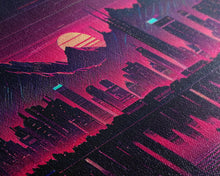 Load image into Gallery viewer, Cyberpunk Vancouver, Futuristic city skyline art, framed canvas print
