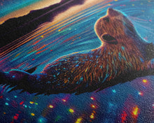 Carregar imagem no visualizador da galeria, Cute beaver swimming at midnight, vaporwave aesthetic animal print art, starry night beaver, framed canvas print
