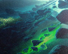 Cargar imagen en el visor de la galería, Bioluminescent glowing river, cool nature watercolor art, framed canvas print
