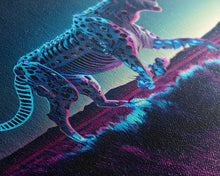 Load image into Gallery viewer, Robot Cheetah, Synthwave cyberpunk art, robot cheetah, framed canvas art, canvas print
