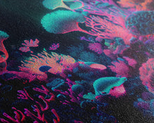 Load image into Gallery viewer, Coral Reef art, synthwave aesthetic ocean art, framed canvas art, framed wall art canvas print
