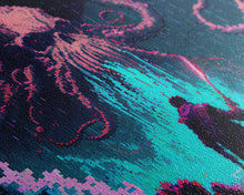 Load image into Gallery viewer, Warrior Vs Cthulhu, RPG concept pixel art, framed canvas print, outrun video game art

