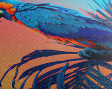 Carregar imagem no visualizador da galeria, Birds of Paradise, Tropical Blue Parrot, Framed canvas print, beautiful wall art for vacation home
