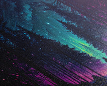 Cargar imagen en el visor de la galería, Contemplating the stars, vaporwave aesthetic, forest art, starry night, framed canvas print
