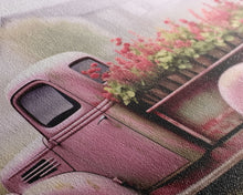 Load image into Gallery viewer, Framed Picture of old truck with beautiful flowers in bed of truck, farmhouse living, old barn, farmhouse distressed, framed canvas print
