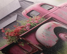 Load image into Gallery viewer, Framed Picture of old truck with beautiful flowers in bed of truck, farmhouse living, old barn, farmhouse distressed, framed canvas print
