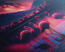 Load image into Gallery viewer, Pink Flamingos against a starry night sky, synthwave vibes, framed canvas print, framed art
