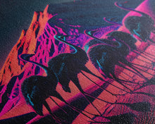 Load image into Gallery viewer, Emus in the desert, animal prints, animal art, framed canvas print, vapor wave synthwave animal art
