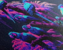Load image into Gallery viewer, Synthwave Tropical Birds, Parrot Art, Framed canvas print, framed wall decor, vaporwave animal print

