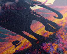 Load image into Gallery viewer, Elephants of Africa, Vibrant and colorful landscape, vaporwave, framed canvas print
