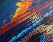 Load image into Gallery viewer, Pixel Art Sunset obscured by clouds, framed canvas print, 8 bit art
