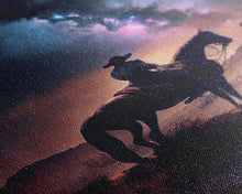 Load image into Gallery viewer, Cowboy contemplating the stars, framed canvas print
