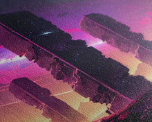 Load image into Gallery viewer, The Monoliths, Scifi art, retro synthwave style alien planet art, framed canvas print
