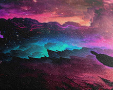 Cargar imagen en el visor de la galería, Contemplating the Universe, retro style space art, framed canvas print, synthwave space decor
