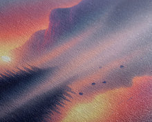 Carregar imagem no visualizador da galeria, Foggy Sunset Over a Pine Forest and Lake, Fall Tones, Wall Decoration, Framed Canvas Print, cool wall art, minimalist boho wall art
