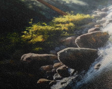 Carregar imagem no visualizador da galeria, A Rocky Stream, Watercolor Art, Serene nature landscape art, framed canvas print, mouth of the river in the morning light wall art
