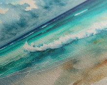 Load image into Gallery viewer, framed emerald green ocean art, beach wall art, framed wall art, living room wall decor, abstract landscape art, framed canvas print
