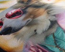 Load image into Gallery viewer, Border Collie Wall Print, Dog Wall Art, Dog With Shades, Pink Hoodie, Funny Art, Framed Wall Art, Framed Canvas, Wall Print, Wall Canvas
