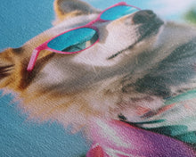Load image into Gallery viewer, Corgi In Pink Suit Sunglasses Wall Print, Animal Print, Dog Portrait, Dog Art Print, Framed Wall Art, Framed Canvas, Wall Print, Wall Canvas
