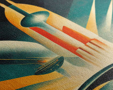 Carregar imagem no visualizador da galeria, Art Deco Style Spaceship, Space Exploration, Science Fiction / SciFi Canvas Print, Ready to Hang Wall Art
