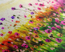 Load image into Gallery viewer, Field Of Rainbow Colored Wild Flowers, Watercolor, Framed Canvas Print, Original Art, Large Format Art, huge living room art
