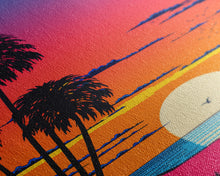 Load image into Gallery viewer, Framed Canvas Print - Art Deco Sunset, Beaches, Minimalist, Palmtrees, Retro Style, Synthwave, Vaporwave, 80s Style Decor, Palme Trees
