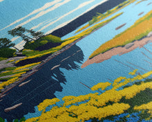 Cargar imagen en el visor de la galería, Colorful Pop Art Picture of a Stream, Framed Canvas Print, Surrealist High Contrast Cel Shaded Landscape Art
