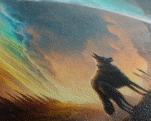 Load image into Gallery viewer, Fenrir, Mythological Wolf, With Bifrost. Norse Mythology Fantasy Art, Framed Canvas Print, Nordic Art
