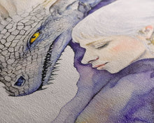 Load image into Gallery viewer, Dragon Painting Canvas Print, Dragon Art, Fantasy Art, Fantasy Painting Wall Art, Girl and Her Dragon, Dragon Girl

