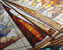 Carregar imagem no visualizador da galeria, Art Deco Stained Glass Sail Boat Wall Art | Framed Canvas Print | Nautical Art | Seascape Art | Beach House Decor

