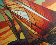 Carregar imagem no visualizador da galeria, Art Deco Stained Glass Sail Boat Wall Art | Framed Canvas Print | Nautical Art | Seascape Art | Beach House Decor
