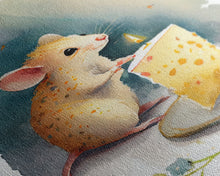 Load image into Gallery viewer, Cute mouse birthday party Watercolor Print, Mouse Art Painting, Framed Canvas Print, Cute mouse cartoon
