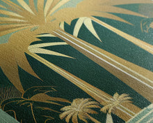 Load image into Gallery viewer, Boho Modern Frank Lloyd Wright-inspired Art Deco Canvas Print, Emerald Green and Gold Palm Tree, wall decor, wall art original, MCM Art
