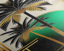 Load image into Gallery viewer, Boho Modern Frank Lloyd Wright-inspired Art Deco Canvas Print, Emerald Green and Gold Palm Tree, wall decor, wall art original, MCM Art
