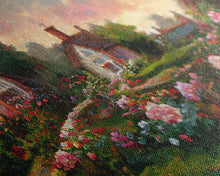 Load image into Gallery viewer, English cottage with rose garden, canvas print, cute English countryside wall art
