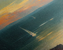 Carregar imagem no visualizador da galeria, Canvas print of sail boats on the ocean, sailing at sunset, cool lakehouse art, living room wall art, sailboats, watercolor
