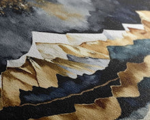 Carregar imagem no visualizador da galeria, Black &amp; Gold Mountain Landscape Painting, Framed Canvas Print, Panoramic Art, Extra Wide Art, Center Piece Decor, Above Fireplace or Sofa
