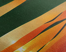 Carregar imagem no visualizador da galeria, Art Deco Wall Art, Framed Canvas Print, Emerald Green and Gold Palm Tree Leaves and Sunset, Panoramic Ultrawide Art, Large Format Wall Decor
