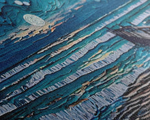 Load image into Gallery viewer, Panoramic Van Gogh Inspired Beach, Framed Canvas Print, Cool Painting, Full Moon Over Rolling Waves, Soothing Abstract Beach Decor
