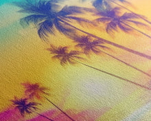 Load image into Gallery viewer, Colorful sunset Wall art, Framed Canvas Print, Synthwave Style, Guest room art, Pop Art Style, Watercolors, Beautiful art, Tropical Art
