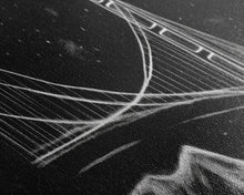Carregar imagem no visualizador da galeria, Black And White Suspension Bridge Canvas Print, Large Urban Art Print, Line Art, Chalk Wall Decor, Panoramic, Wall Art, Canvas Print
