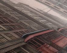 Cargar imagen en el visor de la galería, Colored Pencil Streetcar Urban Art Print, Red Train, Tram In The City, Sketch Art, City Art, Urban Print, Panoramic, Wall Art, Canvas Print
